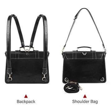 ECOSUSI Backpack for Women Briefcase Messenger Laptop Bag Vegan Leather Satchel Work Bags Fits 15.6 inch Laptops, Black