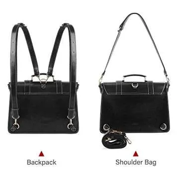 ECOSUSI Backpack for Women Briefcase Messenger Laptop Bag Vegan Leather Satchel Work Bags Fits 15.6 inch Laptops, Black