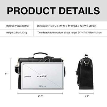 ECOSUSI Backpack for Women Briefcase Messenger Laptop Bag Vegan Leather Satchel Work Bags Fits 15.6 inch Laptops, Black