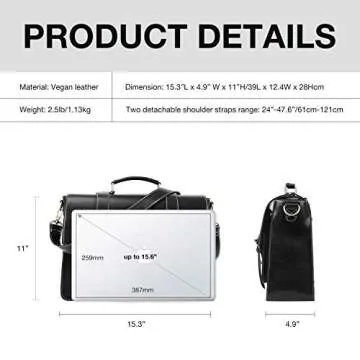 ECOSUSI Backpack for Women Briefcase Messenger Laptop Bag Vegan Leather Satchel Work Bags Fits 15.6 inch Laptops, Black