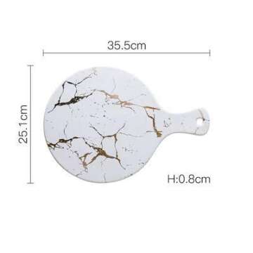 Baroque Royal Round Ceramic Serving Platter Tray with Gold Marble Pattern, Bonus 2-Piece Dessert Flatware Set, (Round, White)