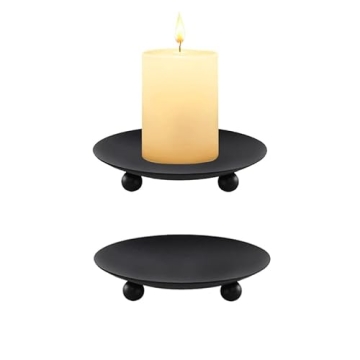 2pcs Black Iron Plate Candle Holder, Candle Trays, Pedestal Candle Stand for Wax Candles, Incense Co...