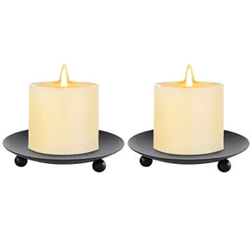 Elegant Black Iron Plate Candle Holders Set for Special Occasions