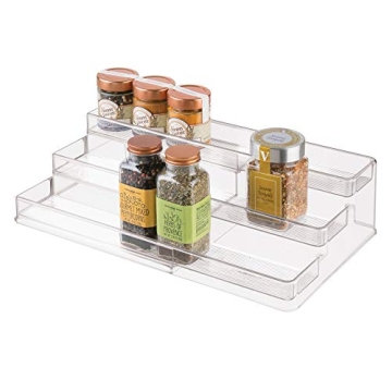 iDesign Linus Plastic Expandable Multi-Level Spice Rack – 3-Tiered Organizer for Kitchen & More