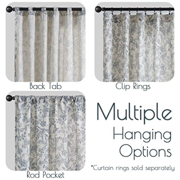 Lazzzy Farmhouse Blue Floral Linen Curtains 84 inches Long