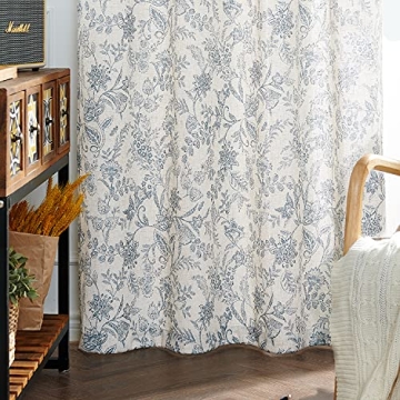 Lazzzy Farmhouse Blue Floral Linen Curtains 84 inches Long