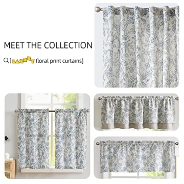 Lazzzy Farmhouse Blue Floral Linen Curtains 84 inches Long