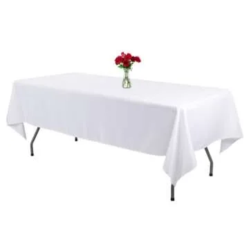 Waysle White Tablecloth for Rectangle Tables 60 x 102 Inch - Washable Polyester Table Cloth for 6 Foot Table - Perfect for Wedding, Restaurant, Party, Dinning, Banquet Decoration