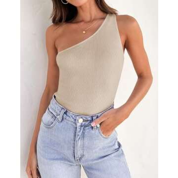 ZESICA Women's One Shoulder Tank Summer Sleeveless T Shirt Ribbed Knit Slim Fit Sexy Casual Basic Te...