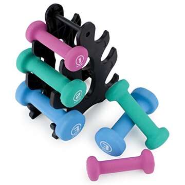 Crown Sporting Goods Hand Weights Dumbbells Set - 1, 2 and 3 lbs with Rack - Soft and Comfortable Neoprene Weights Set for Home Gym - Indoor and Outdoor Dumbbell Sets with Rack, Sprint Set