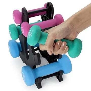 Crown Sporting Goods Hand Weights Dumbbells Set - 1, 2 and 3 lbs with Rack - Soft and Comfortable Neoprene Weights Set for Home Gym - Indoor and Outdoor Dumbbell Sets with Rack, Sprint Set
