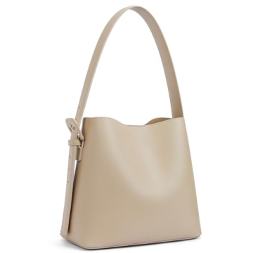 BOSTANTEN Bucket Bag Vegan Leather Shoulder Purses for Women with Adjustable Strap in Khaki