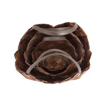 Creative Co-Op Brown Woven Seagrass Baskets with Leather Handles (Set of 3 Sizes) Wicker Non-Food Storage