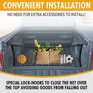 Envelope Style Trunk Mesh Cargo Net for Ford F150 2015-2025 Car Accessories - Premium Trunk Organizers and Storage - Cargo Bed for Pickup Truck