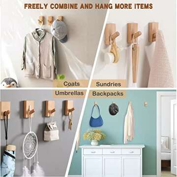 Handcrafted QUELLANCE Wood Wall Hooks - 4 Pack Utility Hooks