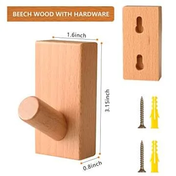 Handcrafted QUELLANCE Wood Wall Hooks - 4 Pack Utility Hooks