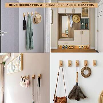 Handcrafted QUELLANCE Wood Wall Hooks - 4 Pack Utility Hooks