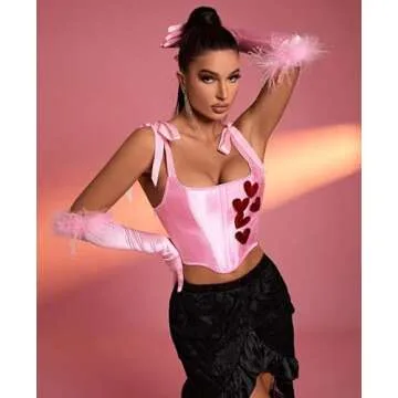 Alivila.Y Fashion Womens Heart Patched Tie Shoulder Vintage Renaissance Corset Shapewear Top X999-Pink-XL