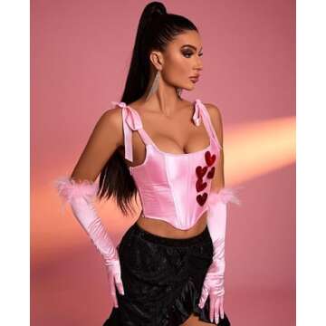 Alivila.Y Fashion Womens Heart Patched Tie Shoulder Vintage Renaissance Corset Shapewear Top X999-Pink-XL