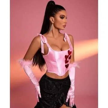 Alivila.Y Fashion Womens Heart Patched Tie Shoulder Vintage Renaissance Corset Shapewear Top X999-Pink-XL