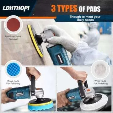 LDHTHOPI Buffer Polisher, 1600W 7 Inch/6 Inch Rotary Buffer Polisher Waxer, 7 Variable Speed 1000-3500 RPM, Detachable Handle for Car, Boat Sanding, Polishing, Waxing