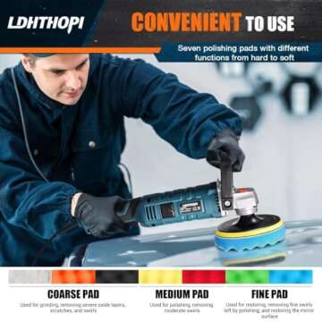 LDHTHOPI Buffer Polisher, 1600W 7 Inch/6 Inch Rotary Buffer Polisher Waxer, 7 Variable Speed 1000-3500 RPM, Detachable Handle for Car, Boat Sanding, Polishing, Waxing