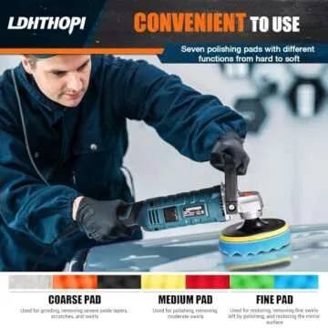 LDHTHOPI Buffer Polisher, 1600W 7 Inch/6 Inch Rotary Buffer Polisher Waxer, 7 Variable Speed 1000-3500 RPM, Detachable Handle for Car, Boat Sanding, Polishing, Waxing