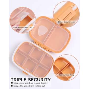 MEACOLIA Travel Pill Organizer, 1 Pack 8 Compartments Daily Pill Case Small Pill Box for Pocket Purs...