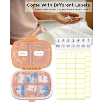 MEACOLIA Travel Pill Organizer, 1 Pack 8 Compartments Daily Pill Case Small Pill Box for Pocket Purse, Portable Pill Container Medicine Vitamin Organizer (Yellow)