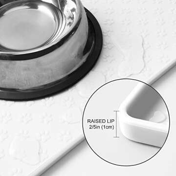 Coomazy Dog Food Mat, Silicone Waterproof Cat Feeding Mat Raised Edges, Nonslip Pet Placemat Bowl Tray to Stop Food Spills and Water Messes Out to Floor (Clear, M: 48x30cm/18.9x11.8in)