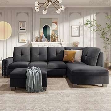Merax 107.5” Sectional Sofa - Stylish L-Shaped Couch with Reversible Chaise and Storage Ottoman