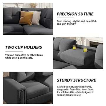 Merax 107.5" L-Shaped Sectional Sofa with Chaise