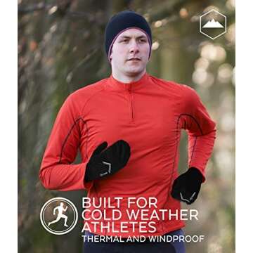 Tough Outdoors Running Mitten Gloves with Touch Screen - Winter Glove Liners with Convertible Mittens Cover for Texting