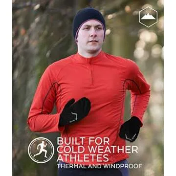 Tough Outdoors Running Mitten Gloves with Touch Screen - Winter Glove Liners with Convertible Mittens Cover for Texting