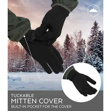 Tough Outdoors Running Mitten Gloves with Touch Screen - Winter Glove Liners with Convertible Mittens Cover for Texting