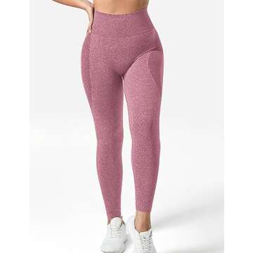YEOREO Women Seamless Workout Leggings Gym High Waist Smile Contour Yoga Pants Pink