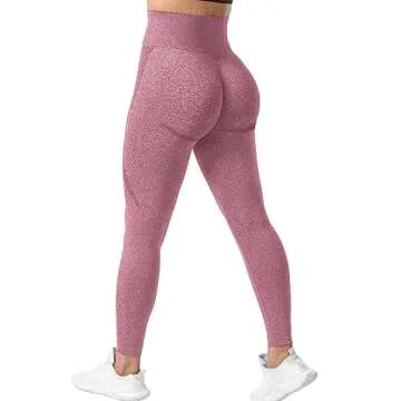 YEOREO Women Seamless Workout Leggings Gym High Waist Smile Contour Yoga Pants Pink