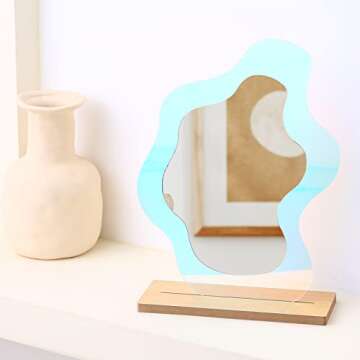 YUBAIHUI Aesthetic Makeup Mirror for Room Decor, Cute Rainbow Wavy Preppy Bedroom Decor, Irregular Vanity Mirror for Desk, Office, Home, Living Room and Minimal Spaces Gift for Women