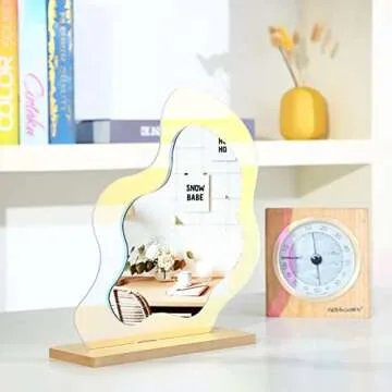 YUBAIHUI Aesthetic Makeup Mirror for Room Decor, Cute Rainbow Wavy Preppy Bedroom Decor, Irregular Vanity Mirror for Desk, Office, Home, Living Room and Minimal Spaces Gift for Women