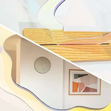 YUBAIHUI Aesthetic Makeup Mirror for Room Decor, Cute Rainbow Wavy Preppy Bedroom Decor, Irregular Vanity Mirror for Desk, Office, Home, Living Room and Minimal Spaces Gift for Women