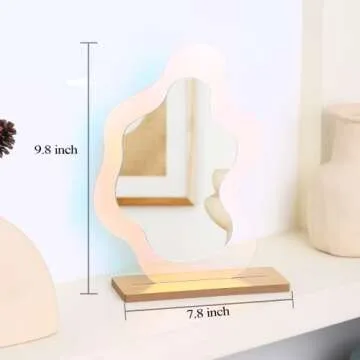 YUBAIHUI Aesthetic Makeup Mirror for Room Decor, Cute Rainbow Wavy Preppy Bedroom Decor, Irregular Vanity Mirror for Desk, Office, Home, Living Room and Minimal Spaces Gift for Women