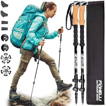 Foxelli Carbon Fiber Trekking Poles - Lightweight Collapsible & Shock-Absorbent Hiking Poles w/Cork ...
