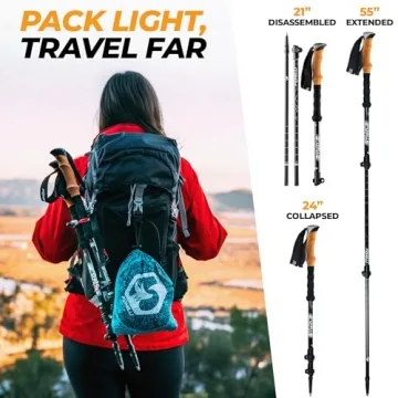 Foxelli Carbon Fiber Trekking Poles - Adjustable Lightweight Hiking Support