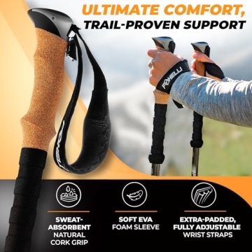 Foxelli Carbon Fiber Trekking Poles - Adjustable Lightweight Hiking Support