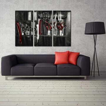 Vintage Barber Shop Tools Canvas Art Set - 3 Pieces