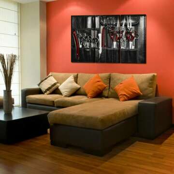 Vintage Barber Shop Tools Canvas Art Set - 3 Pieces