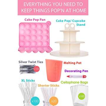 APRON HEROES- Complete Cake Pop Maker Kit, Nonstick, Silicone, Cake Pop Maker, Cake Pop Kit, with, Cake Pop Stand Holder, Cake Pop Molds, 120 Lollipop Sticks, Melting Pot, Decorating Pen, & Twist Ties