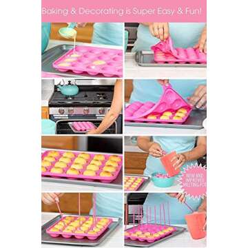 APRON HEROES- Complete Cake Pop Maker Kit, Nonstick, Silicone, Cake Pop Maker, Cake Pop Kit, with, Cake Pop Stand Holder, Cake Pop Molds, 120 Lollipop Sticks, Melting Pot, Decorating Pen, & Twist Ties