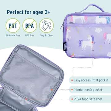 Wildkin Kids Insulated Lunch Box Bag for Boys & Girls, Reusable Kids Lunch Box is Perfect for Early Elementary Daycare School Travel, Ideal for Hot or Cold Snacks & Bento Boxes (Unicorn)
