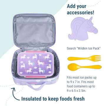 Wildkin Kids Insulated Lunch Box Bag for Boys & Girls, Reusable Kids Lunch Box is Perfect for Early Elementary Daycare School Travel, Ideal for Hot or Cold Snacks & Bento Boxes (Unicorn)